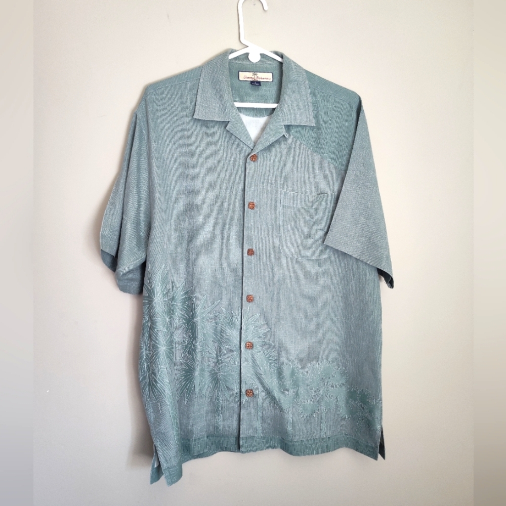 Tommy Bahama Men's 100% Silk Shirt Sage Green Floral Size Small